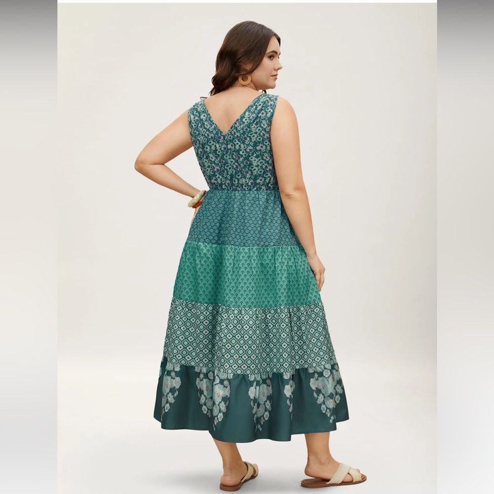 #158 BloomChic Turquoise and Emerald Maxi Dress - Picture 4 of 8